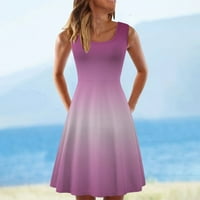 Ženske ležerne ljetne haljine haljine bez rukava dužina koljena na pletenim linijskim gradijentnim okruglim
