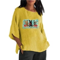 Uskršnji ženski kafe casual pamuk pamučne majice zeko za otisak vrata za vrat plus veličine TEES Bluzes