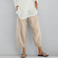 Ženska pamučna i posteljina elastična struka pant sa džepom labave harem hlače čiste boje useva hlače