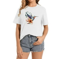 Hummingbird sa cvjetnim zabavnim ljubimcem poklon stilski grafički majica za žene - meka i rastegnuta