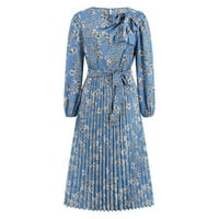 Jesenske haljine za žene Radne duge plute s dugim rukavima s dugim rukavima Vintage Bowing Tie Maxi