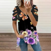 Ženski modni casual sa patentnim zatvaračem s V-izrezom tiskani s kratkim rukavima s kratkim rukavima