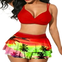 Pfysire Ženski podstavljeni kupaći kostim bikini set grudnjakih suknji kupaći kostimi crveni 3xl