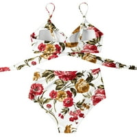 IOPQO kupaći kostimi za žene Criss Cross High Struk Strip cvjetni ispisani kupaći kupaći kostim bikini