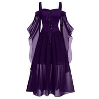 HOMCHY haljina za žene, žene plus veličina hladnog ramena leptir rukava čipka za Halloween Gotic haljina