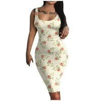Ljetne haljine za žene cvjetni okrugli dekolte s poklopcem koljena dužina modne rukavice bez rukava