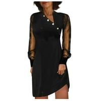Ljetne haljine za žene iznad koljena a-line dugih rukava Henley tiskana haljina crna 2xl