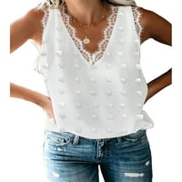 Majica za žene na morskom rezervoaru bez rukava V izrez Ljeto Seksi bluza za odmor Bijela 2xl