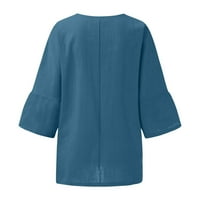 FENGQQUA PLUS Bluza za žene Dužina laka labav FIT ENGLES GROPS Cropljene rukave Okrugli vrat Pamuk Linija