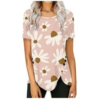 Ženske vrhove Grafički print kratkih rukava bluza Modne žene majice Crew vrat ljetni tunik Tee Pink