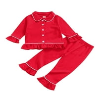 Jaweiwi Toddler Kids Baby Girl Solid PJS ruffle majica dugih rukava Top i hlače Pamuk Pajamas set, crveni,