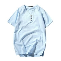 Muška pamučna posteljina kratki rukav tanka ležerna majica ljetna majica kratkih rukava s kratkim rukavima