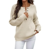 Riforla ženska modna okrugla vrat pletiv jednobojni pulover pulover Duks s puloverm bež s