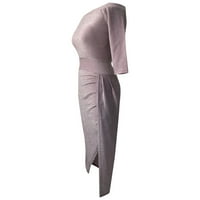 Symoid Maxi haljina za žene - modna ljetna modna seksi čvrsta jedno-ramena nagnuta split vilica ružičaste