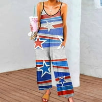 Baggy ženske kaiševe hlače modna dana nezavisnosti Ispis Podesivi kaiš labavi širok bodi nogu sa džepovima