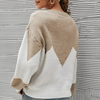 Jeseni ležerni džemperi za žene blok boja patchwork dugih rukava posada pulover za pletenje