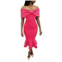 Žene bez rukava Modni solidno omotano ljeto Off-ramena haljina vruće ružičaste s