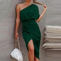 Slim omotaci Midi haljina za žensko čišćenje Čvrsto boje Ljeto jedno rame Sundress neregularni split