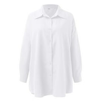 Ketyyh-CHN gumb dolje majice za žene V izrez na vrhu BLUSE BLUSE BLOUSE majice s majicama bijela, 2xl
