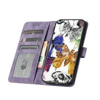 Dteck za iPhone futrolu, reljefni nosač leptira PU kože za kreditne kartice Flip Folio novčanik s kaišem