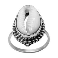 81.Enacionalna ženska srebrna srebrna prirodna kaufjska školjka Boho Beach Bali Vintage Style prsten