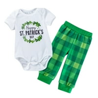 St. Patricks Day Baby Boys Girls Crtani kratki rukovi Road The The Plaid Hlače pantalone Outfit set