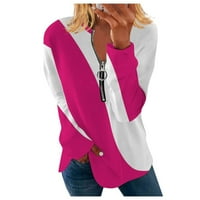 Ženski vrhovi Henley casual bluza Grafički otisci Žene TEE dugi rukav labavi fit bluze ružičasti 3xl