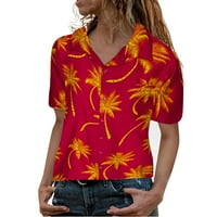Gyouwnll majice za žene ženska funky havajska majica FrontPocket ostavlja cvijeću tiskane top elegantne
