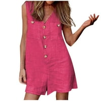Ženski ljetni kombinuiti labavi kratke hlače Dugmas od punog boja casual jednodijelne hlače ružičaste