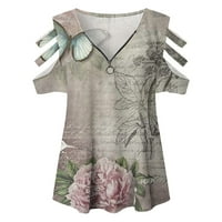 Ženski ljetni vrhovi i bluze Trendi Žene s ramena kratkih rukava plus tunike V-izrez ljetni vrhovi patentni