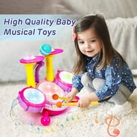 Dečiji bubanj set za mališane 1-3, Glazbeni instrumenti Toddleri Bubanj igračke s bubnjevima, bljeskalicom i podesivim mikrofonskim baby bubanj, rođendanski poklon za 1- godine dječaci i djevojčice