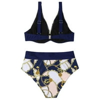 Ženski kupaći kostimi sa gumnim kostimima sa gumenim strukom Summer Split tiskani seksi visokog struka Otvoreni leđa Bikini kupaći kostimi Žene Bikinis Plivanje odijela Plavi XL