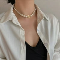 Ženska biserna ogrlica od zlata Početni privjesak bijela okrugla Fau Pearl ogrlica mladenka modni nakit,