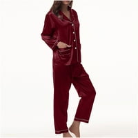 Bezolor ženska svila satena pidžama Ležerna dugmeta dugih rukava prema doljim vrhovima i hlačama postavljaju
