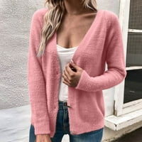 Cardigan džemperi za žene plus veličine Trendi džemperi Čvrsta boja Otvoreno dugme za kabel pletena