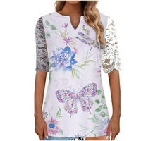 Ljetni vrhovi za ženske majice kratkih rukava Grafički print V-izrez Ležerne prilike sa slobodnim tunikom
