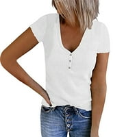 Žene Fall Thirts White Womens Ljetne tunike Žene Ležerne prilike Solid Color Top Majica V Crt Dugme