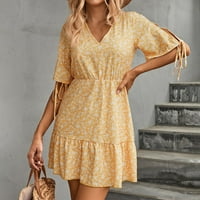 Padort haljine za žene elegantne elemente Ženska plus veličina kratkih rukava Swing haljina žuta, m
