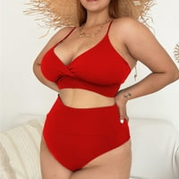 Žene plus veličina Žene plus veličina modni seksi solidni kostim bikini set dva odijela crvena