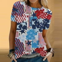 Američke zastave Business casual vrhovi za žene T majice Štampani kratki rukav O vrat 4. srpnja Ženske