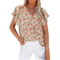 Žene T majice s kratkim rukavima V izrez cvjetni ispisani ženski odjeća Trendy Comfy Beach Style Leisure