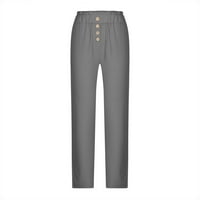 Ženske ležerne posteljine hlače Ljeto elastično visoke struke ravne pantalone s džepovima, sive, m