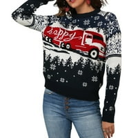 Ženski božićni džemper topli božićni džemper za snježnu pahuljice pletene o-vrat pulover dame Božićni