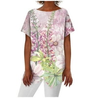 GDFUN Ljetni vrhovi Ženski moda Retro Print Okrugli vrat kratkih rukava s majicom kratkih rukava