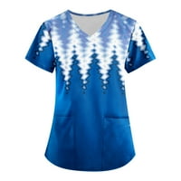 Bluze za žene Fit Fashion V-izrez kratki rukav rukav s džepovima tiskani vrhovi Dame Top Blue 4XL