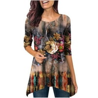 Ženski dugi rukav vrhovi ženskog tiskanog cvjetnog dugih rukava okrugli vrat tisak meka majica nepravilni