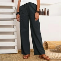 Teretne hlače Žene posteljine Multi-džepovi Čvrste casual hlače Labave duge pantalone Ukupne hlače Veliki