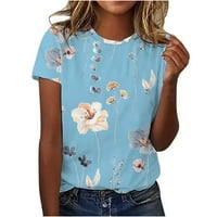 Košulje za žene Ljeto cvjetni print plus veličine vrhova kratkih rukava Crewneck Spring Bluze Loose Base Basic Clearance Place S