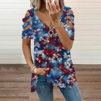 Gaecuw ženski hladni vrhovi i bluze za ljetne bluze s kratkim rukavima Trudeni fit pulover USA zastava