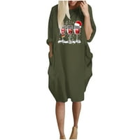 Rollbacks Womens Božićne duksere haljina dugih rukava Tunnic Novelty Xmas grafički print Crewneck Baggy